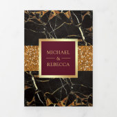 ブラックマーブル金ゴールドグリッターブルゴーニュ結婚レッド 三つ折り招待状 (カバー)