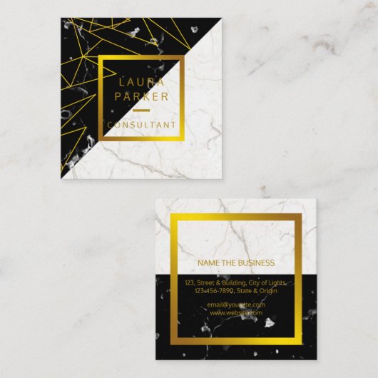 ブラックマーブル金ゴールドフェイクプロフェッショナル建築 スクエア名刺 (正面/裏面)