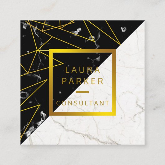 ブラックマーブル金ゴールドフェイクプロフェッショナル建築 スクエア名刺 (正面)