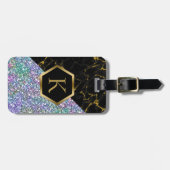 ブラックマーブル&カラフルグリッターモダンデザイン ラゲッジタグ (正面横)