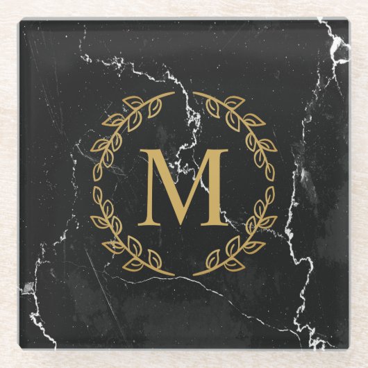 ブラックマーブル ガラスコースター (正面)