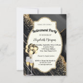 ブラックマーブル、ワインボトル、風船、 引退  招待状 (正面)