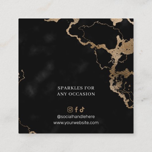 ブラックマーブル&金ゴールドイヤリングジュエリーディスプレイカード スクエア名刺 (裏面)