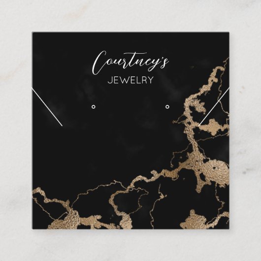 ブラックマーブル&金ゴールドイヤリングジュエリーディスプレイカード スクエア名刺 (正面)
