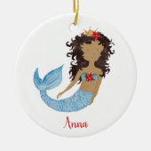 ブラックマーメイドかわいい小さな女の子パーソナライズされた名 セラミックオーナメント (正面)