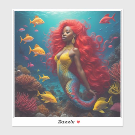 ブラックマーメイドオレンジ色の髪 シール (シート)