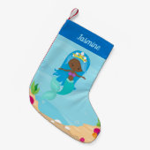 ブラックマーメイドガールかわいいカスタムアフリカ系アメリカ人 スモールクリスマスストッキング (正面 (吊り時))