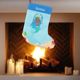 ブラックマーメイドガールかわいいカスタムアフリカ系アメリカ人 スモールクリスマスストッキング