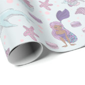 ブラックマーメイドテーマバースデーパーティパステルティール(緑がかった色) ラッピングペーパー (ロールコーナー)