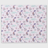 ブラックマーメイドテーマバースデーパーティパステルパープル ラッピングペーパー (フラット)