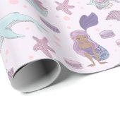 ブラックマーメイドテーマバースデーパーティパステルパープル ラッピングペーパー (ロールコーナー)