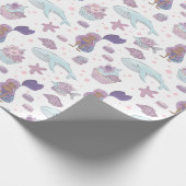 ブラックマーメイドテーマバースデーパーティーティール（緑がかった色）パープル ラッピングペーパー (角)