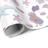 ブラックマーメイドテーマバースデーパーティーティール（緑がかった色）パープル ラッピングペーパー (ロールコーナー)