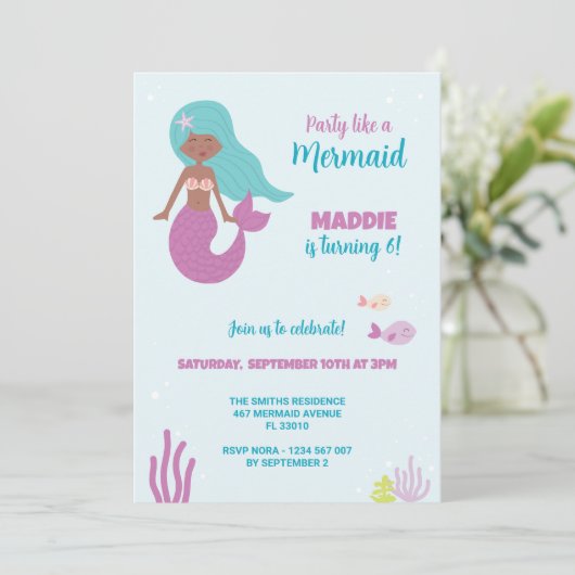 ブラックマーメイド誕生日パーティーの招待 招待状 (スタンド正面)