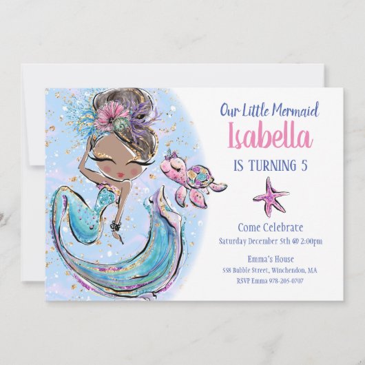 ブラックマーメイド誕生日パーティーの招待 招待状 (正面)