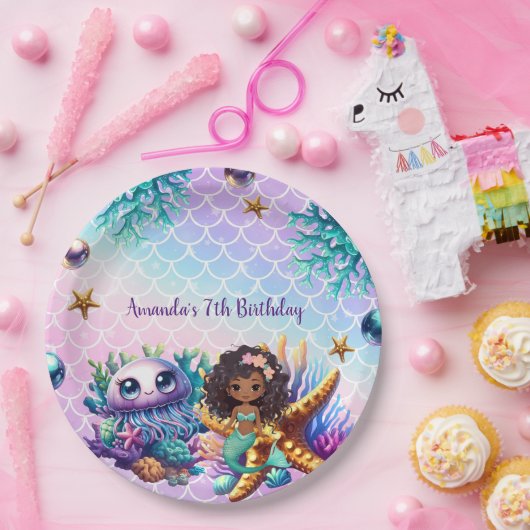 ブラックマーメイド誕生日紙プレート ペーパープレート (パーティー)