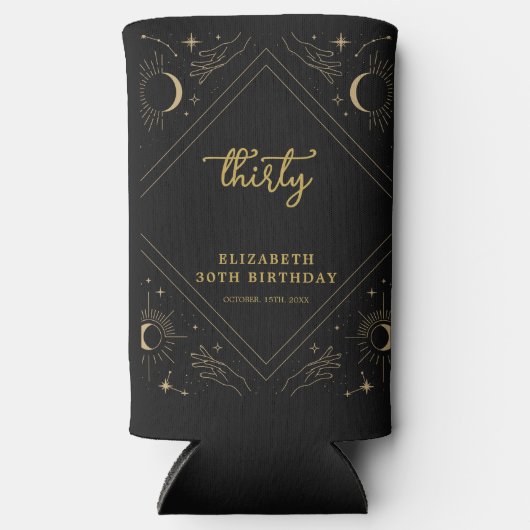 ブラックミスティック占星術ムーン30歳の誕生日 スリム缶クーラー (正面)