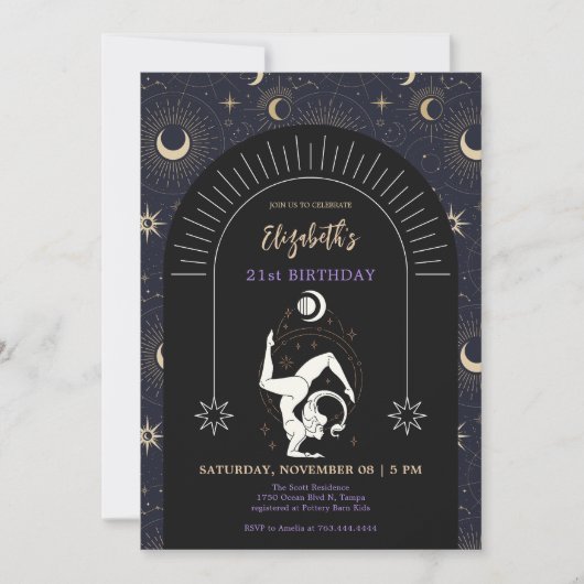 ブラックミスティック蠍座〔占星術の〕十二宮図21st誕生日 招待状 (正面)
