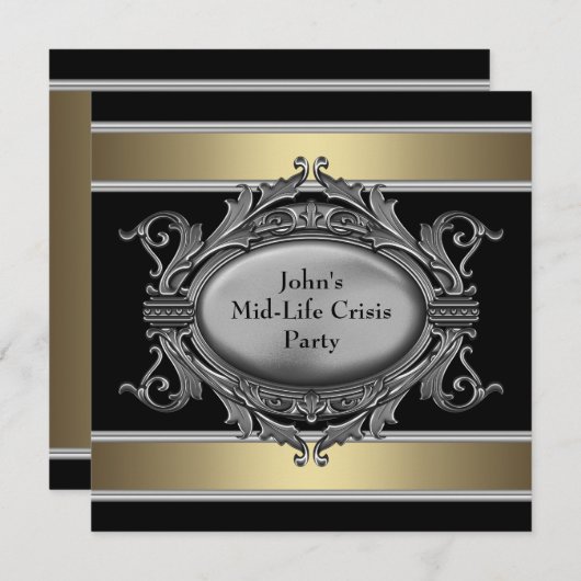 ブラックミッドライフ危機マン40th誕生日パーティー 招待状 (正面/裏面)