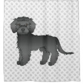 ブラックミニゴールデンドルキュートな漫画の犬と手 シャワーカーテン (正面)