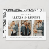 ブラックミニマはっきりしたリストタイポグラフィフォトコラージュ セーブザデート (正面/裏面)