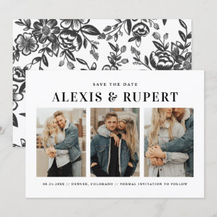 ブラックミニマはっきりしたリストタイポグラフィフォトコラージュ セーブザデート