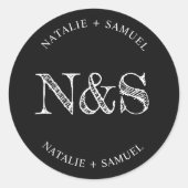 ブラックミニマエレガントリはっきりしたイニシャル結婚ズ ラウンドシール (正面)