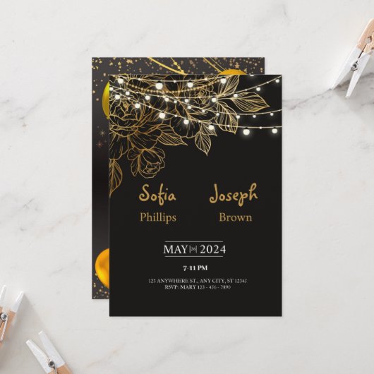 ブラックミニマエレガントリスト結婚式招待状 招待状 (正面/裏面インサイチュ)