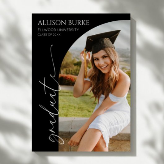 ブラックミニマミニマルリストフォトアーチ卒業 案内状