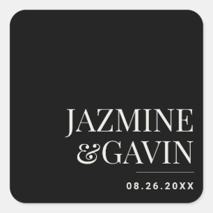 ブラックミニマモダンラパーソナライズされたム結婚リスト スクエアシール