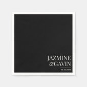 ブラックミニマモダンラパーソナライズされたム結婚リスト スタンダードカクテルナプキン (正面)