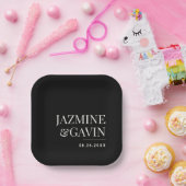 ブラックミニマモダンラパーソナライズされたム結婚リスト ペーパープレート (パーティー)