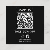 ブラックミニマモダンリストありがとうQRコード 割引カード (裏面)