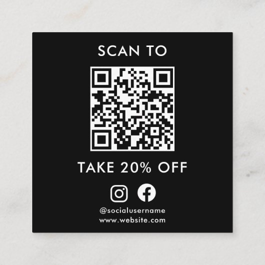 ブラックミニマモダンリストありがとうQRコード 割引カード (裏面)