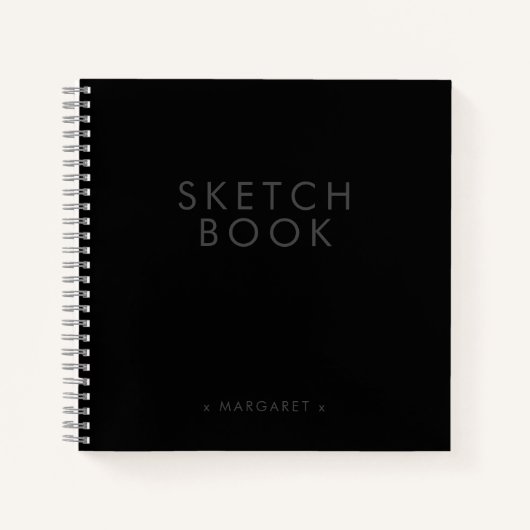 ブラックミニマモダンリストのパーソナライズされたスケッチブック ノートブック (正面)