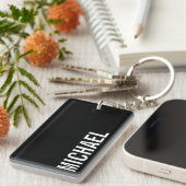 ブラックミニマモダンリストの名パーソナライズされた前 キーホルダー (正面右)