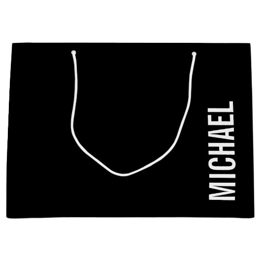 ブラックミニマモダンリストの名パーソナライズされた前 ラージペーパーバッグ (正面)