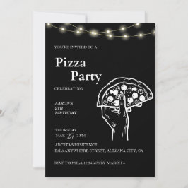 ブラックミニマモダンリストピザ誕生日招待状 招待状