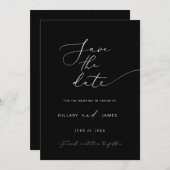 ブラックミニマモダンリスト書日付を保存 招待状 (正面/裏面)