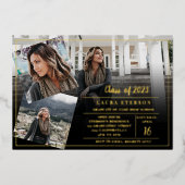 ブラックミニマモダンリスト3枚の卒業写真 箔招待状 (正面)