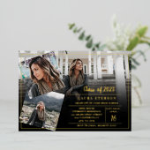 ブラックミニマモダンリスト3枚の卒業写真 箔招待状 (立ち正面)