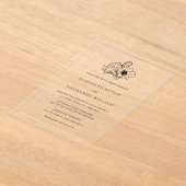 ブラックミニマリストのアネモネ結婚ラインアート アクリル招待状 (レイダウン)