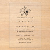 ブラックミニマリストのアネモネ結婚ラインアート アクリル招待状 (正面)