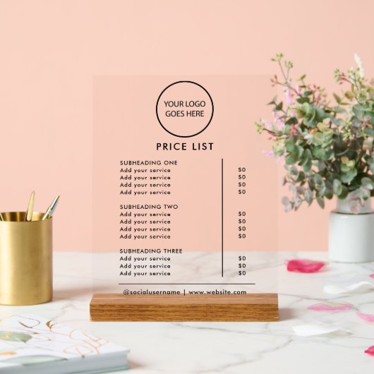 ブラックミニマリストのビジネスロゴの価格表 アクリルサイン (ウェディング)