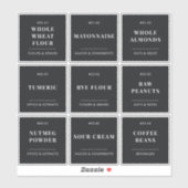 ブラックミニマリストキッチンパントリー食品保管ラベル シール (シート)