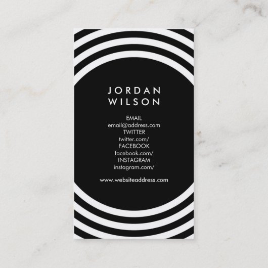 ブラックミニマリストサークル幾何学的ソーシャルメディア 名刺 (裏面)