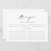 ブラックミニマリストスクリプトパーソナライズされたレシピカード 招待状 (正面/裏面)