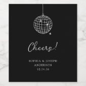 ブラックミニマリストディスコボール | ウェディング ワインラベル (シングルラベル)