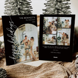 ブラックミニマリストハッピーホリデーズアーチフォト シーズンカード