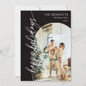 ブラックミニマリストハッピーホリデーズアーチフォト シーズンカード (正面)